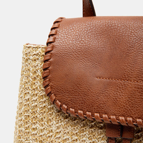 Mochila De Efecto Rafia, Neutral Mochila De Efecto Rafia, Neutral